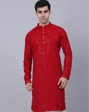 embellished mandarin-collar long kurta