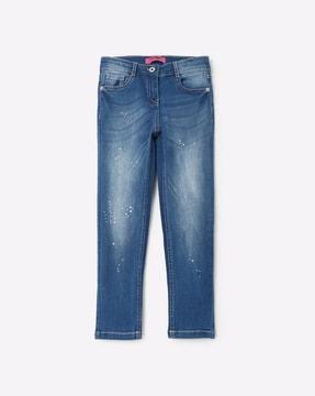 embellished mid-rise washed jeans