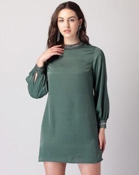 embellished mini dress with full sleeves