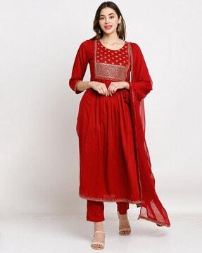 embellished neckline a-line kurta set