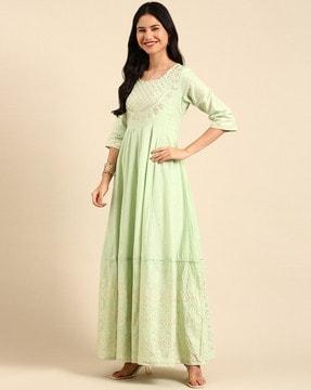 embellished neckline flared kurta