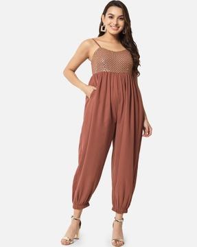 embellished neckline jumpsuit