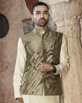 embellished nehru jacket mandarin collar