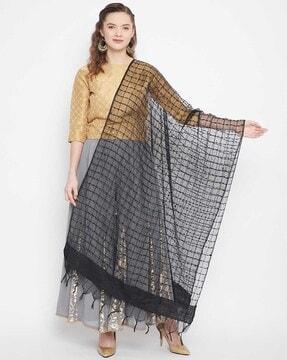 embellished net dupatta with fringes