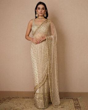 embellished net saree with blouse piece