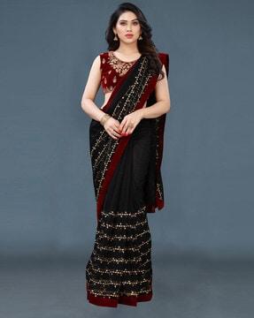 embellished net saree with contrast border