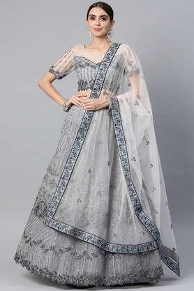 embellished net women's lehenga choli set - grey