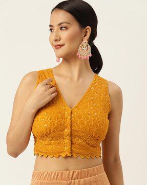 embellished non-padded front open sleeveless blouse