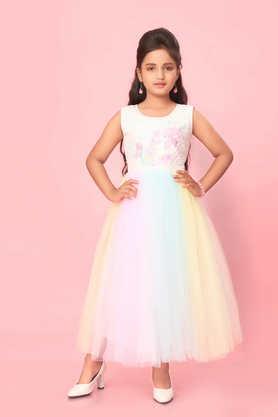 embellished nylon round neck girls party wear gown - multi