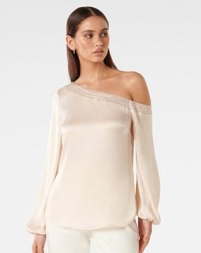 embellished off-shoulder blouson top