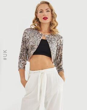 embellished open-front jacket