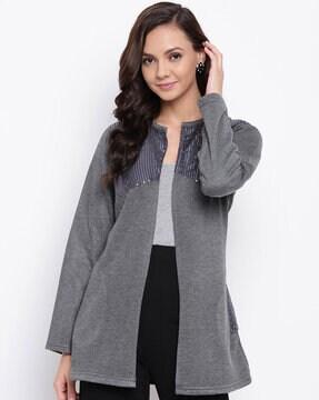 embellished open-front shrug with insert pockets