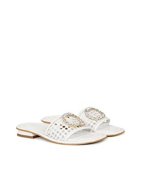 embellished open-toe leather slides