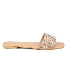 embellished open-toe slip-on flat sandals