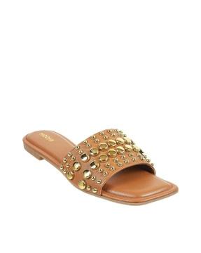 embellished open-toe slip-on sandals