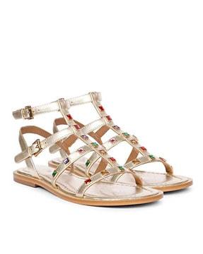 embellished open-toe t-strap sandals