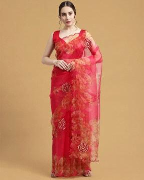 embellished organza saree