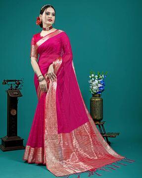 embellished organza silk saree with border