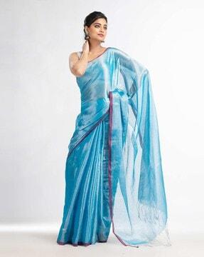 embellished pattern saree with contrast saree