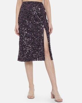 embellished pencil skirt with front-slit