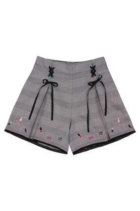 embellished polyester regular fit girls shorts - grey