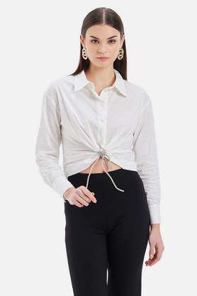 embellished poplin regular fit women's shirt - white