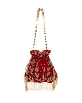 embellished potli bag with beaded strap