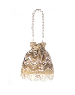 embellished potli bag with detachable pearl chain