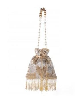 embellished potli bag with detachable pearl chain
