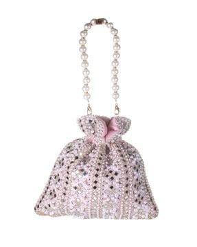 embellished potli bag with detachable pearl chain