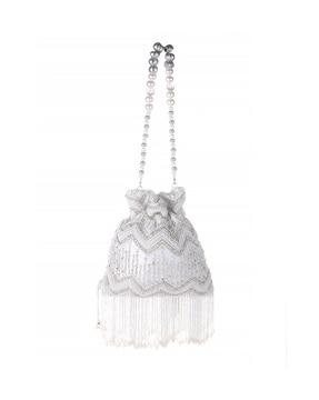 embellished potli bag with detachable pearl chain