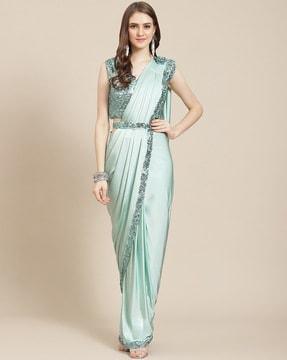 embellished pre-stitched saree with belt