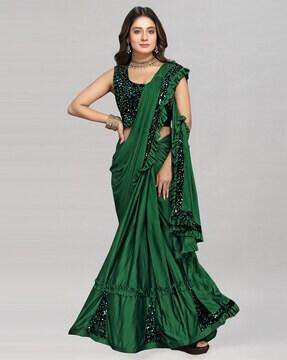 embellished pre-stitched saree with ruffles