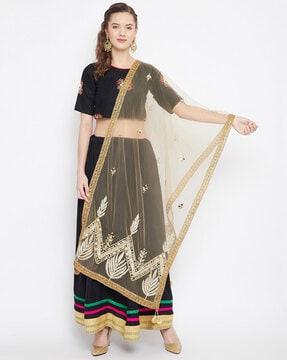 embellished print net dupatta