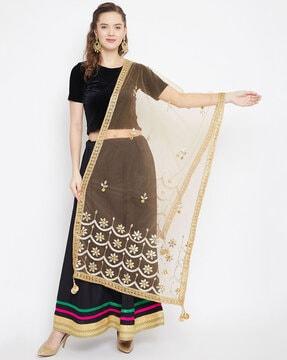 embellished print net dupatta