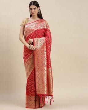 embellished print traditional saree with blouse piece
