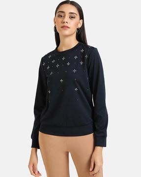 embellished pullover with ripped hems