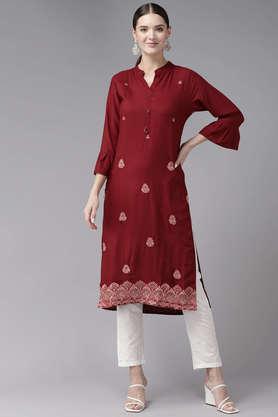 embellished rayon collared women's party wear kurti - maroon