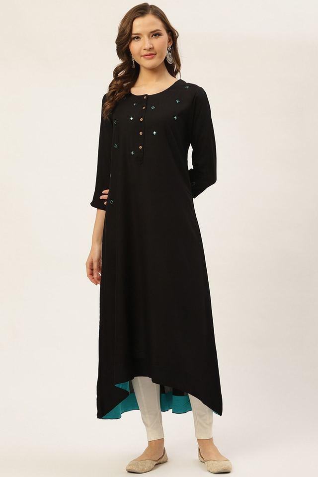 embellished rayon round neck womens casual wear kurti