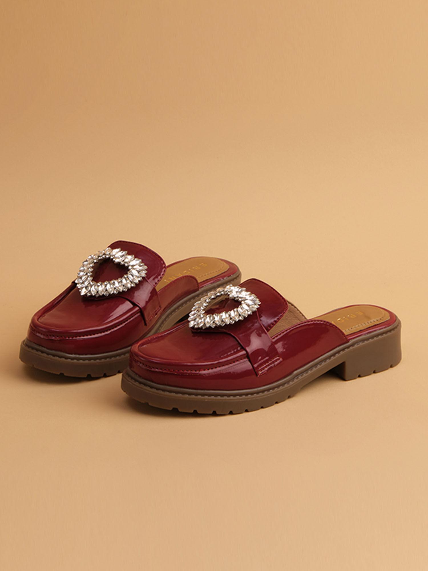 embellished red billie mules