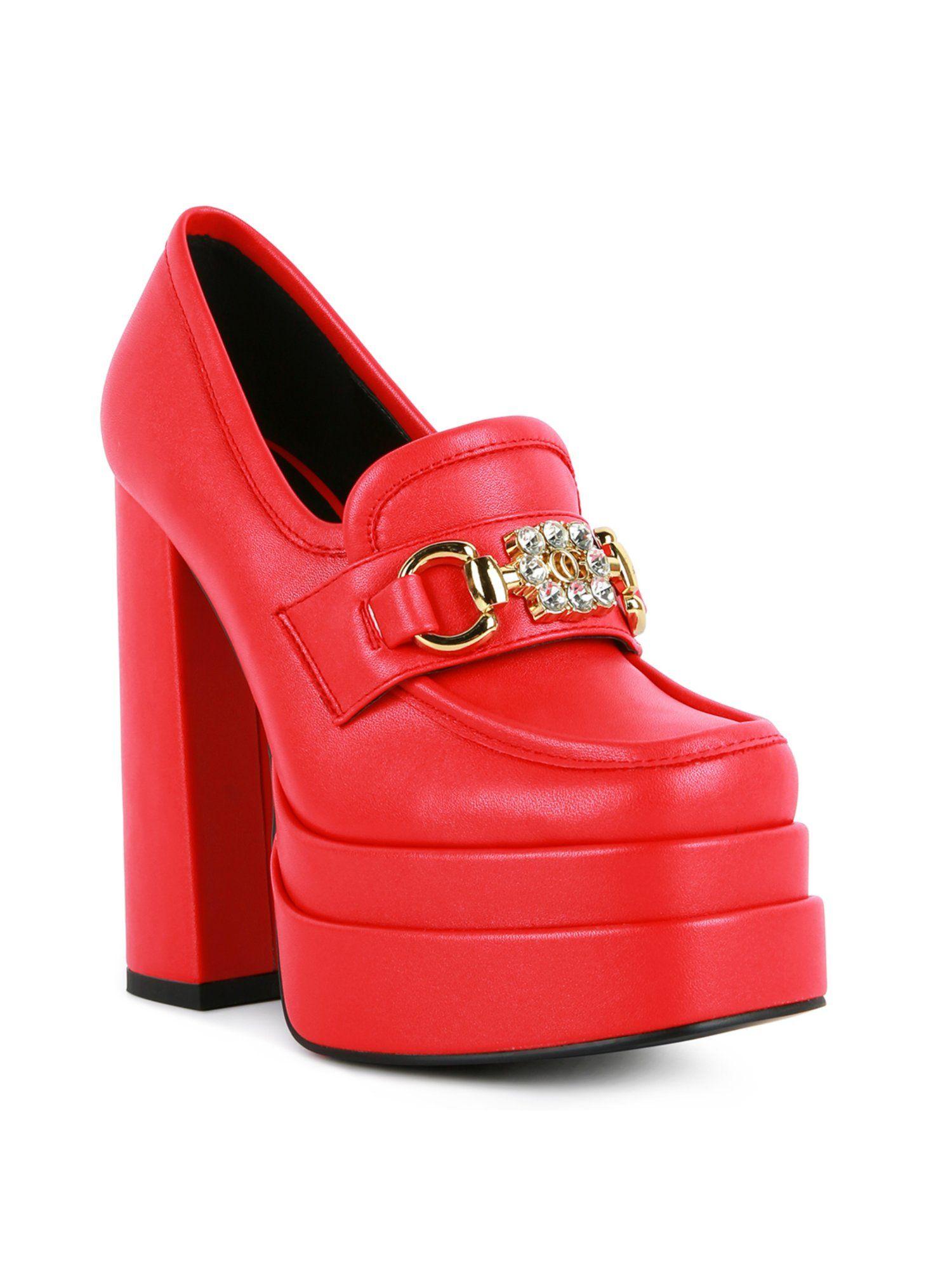 embellished red loafers