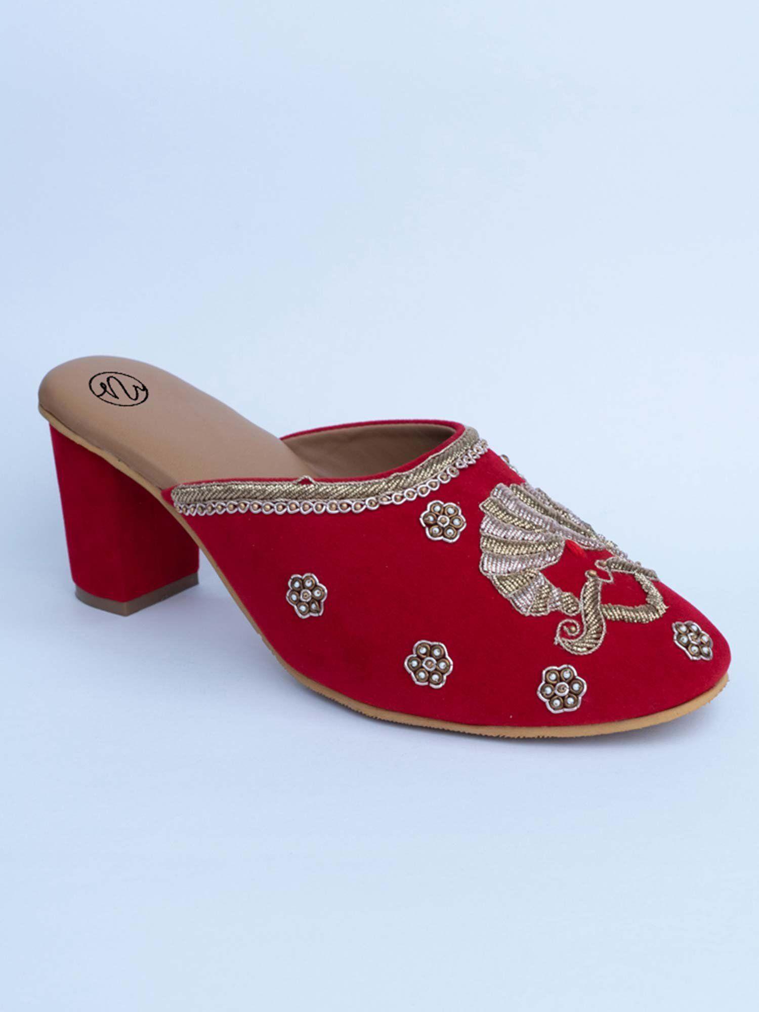 embellished red mules