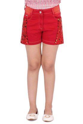embellished regular fit girls shorts - red