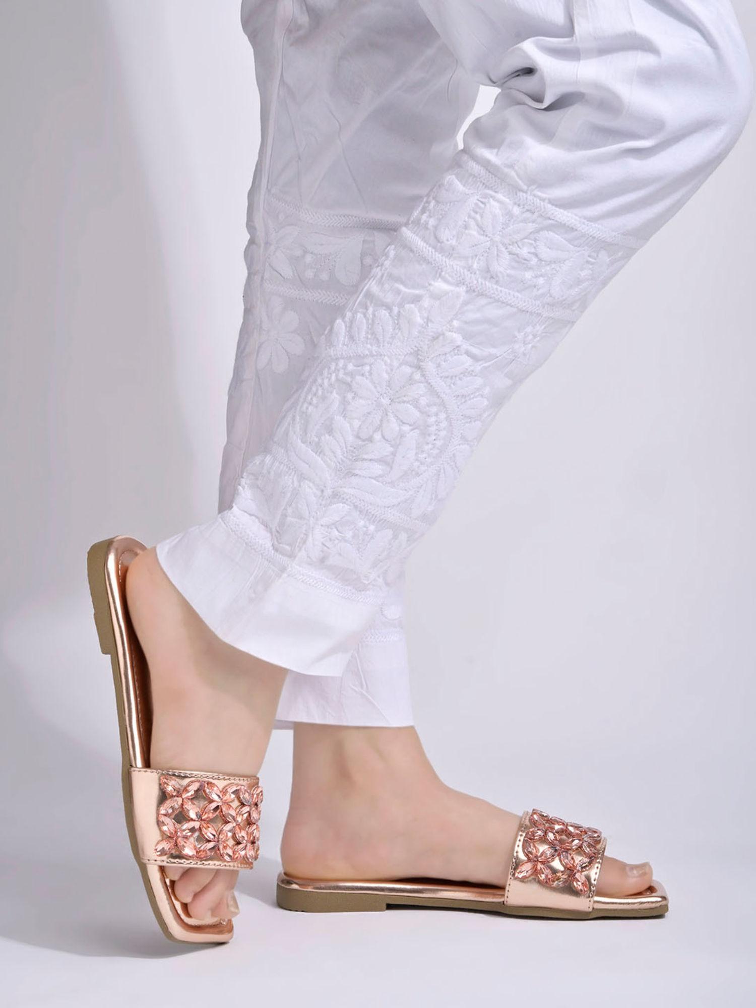 embellished rhinestone rose gold flats