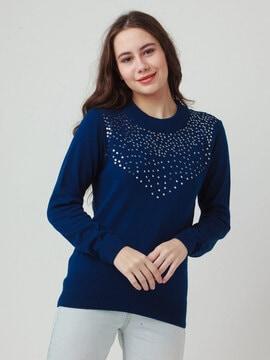 embellished ribbed hems pullover