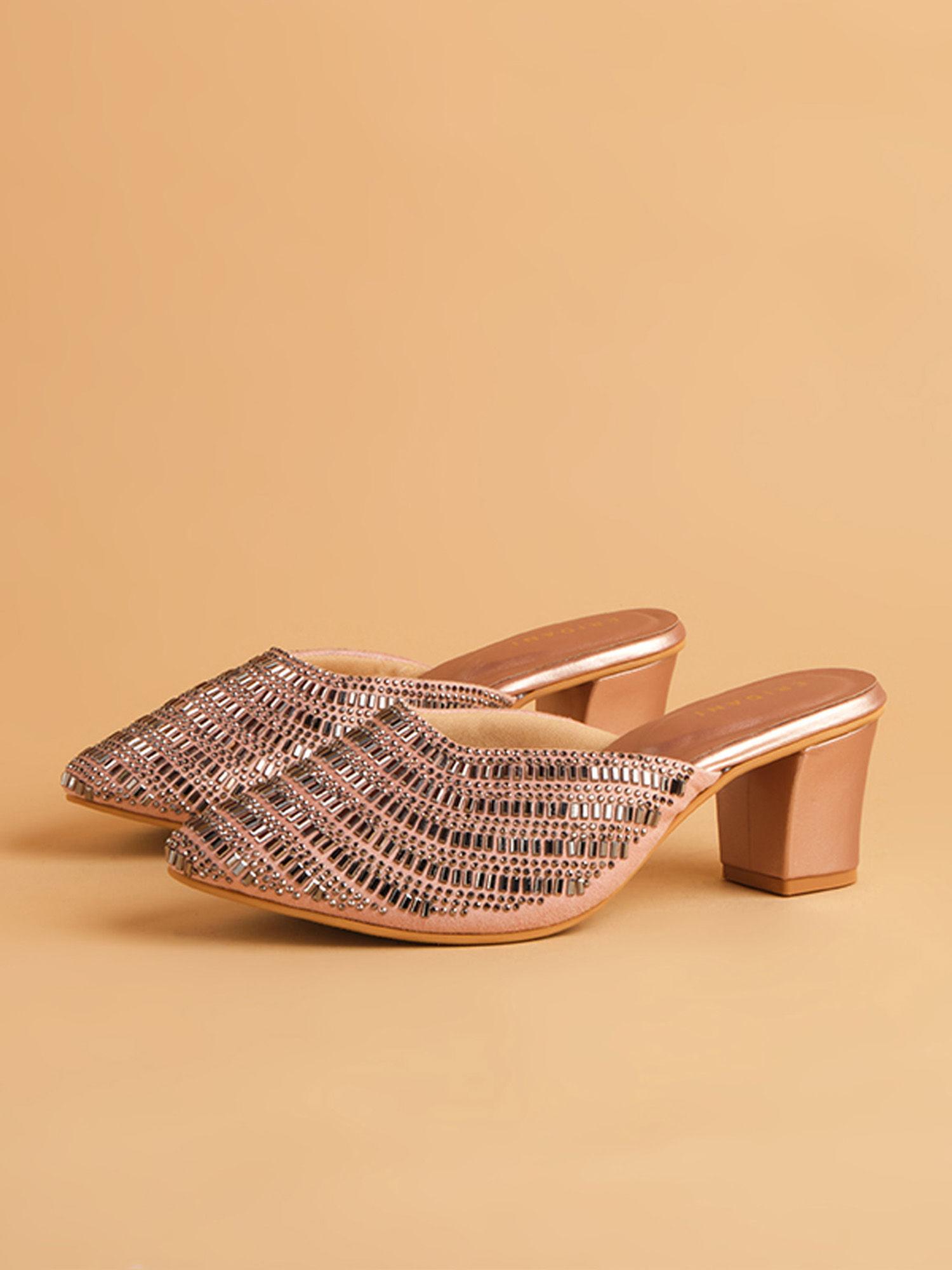 embellished rosegold mirror heels