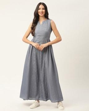 embellished round-neck a-line dress