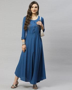 embellished round-neck a-line dress