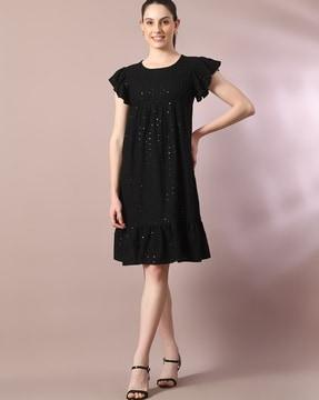 embellished round-neck a-line dress