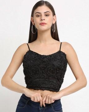 embellished round-neck crop top